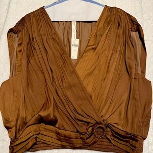 By Anthropologie Silky Gathered Surplice Top